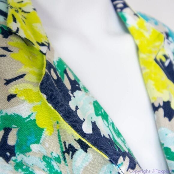 Kim‎ Rogers linen hawaii floral print blazer jacket, women's size Petite Small - Picture 13 of 16